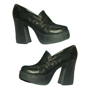 Vtg 90s Y2K LEI melody black chunky block 4.5" heel platform loafers 10 rare